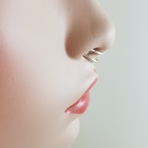 Fake Septum Silver Double Nose Ring Handmade - Picture 4 of 5